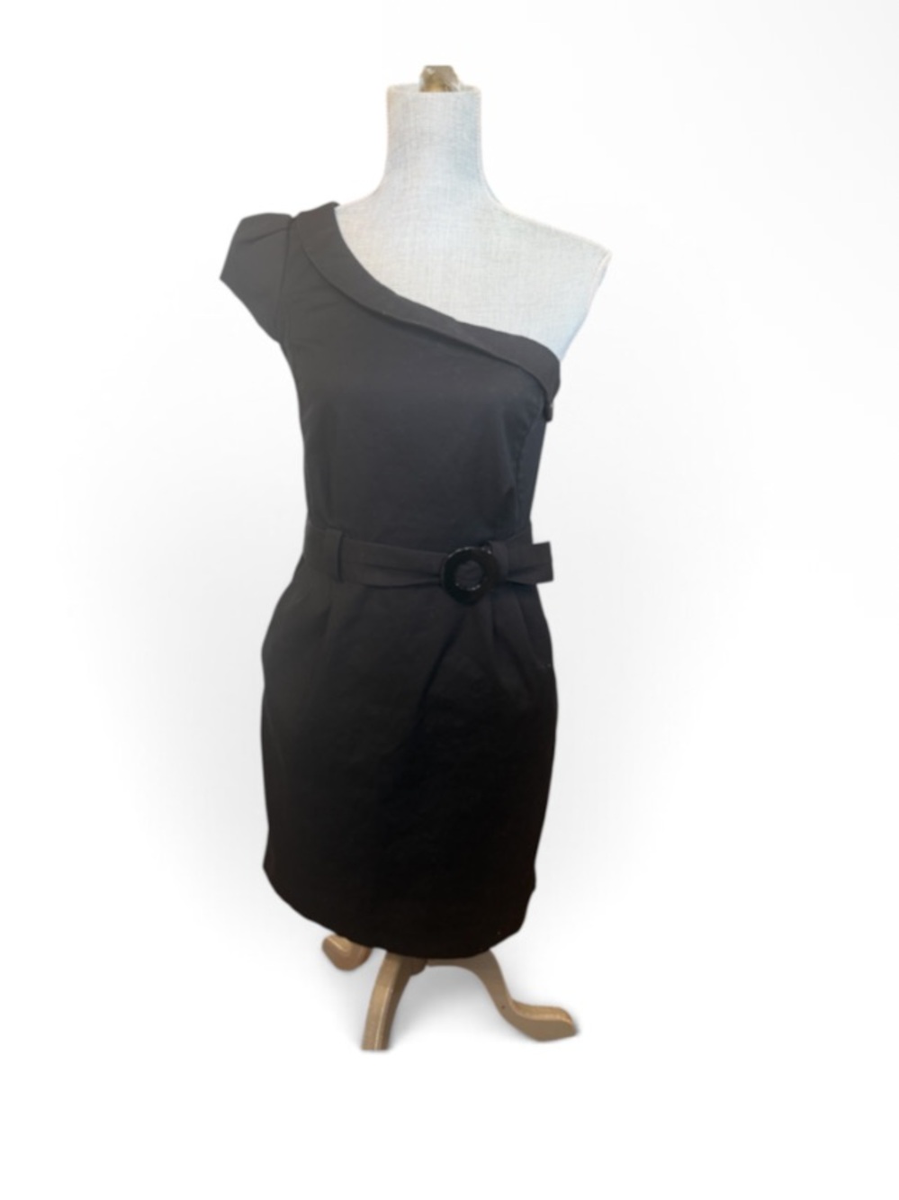 One-Shoulder Black Belted Sheath Dress 8 (UBUB)